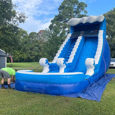 Customized Logo Summer Inflatable Water Park with Blue Waves Water Slide
