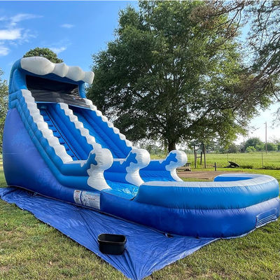 Customized Logo Summer Inflatable Water Park with Blue Waves Water Slide