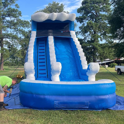 Customized Logo Summer Inflatable Water Park with Blue Waves Water Slide