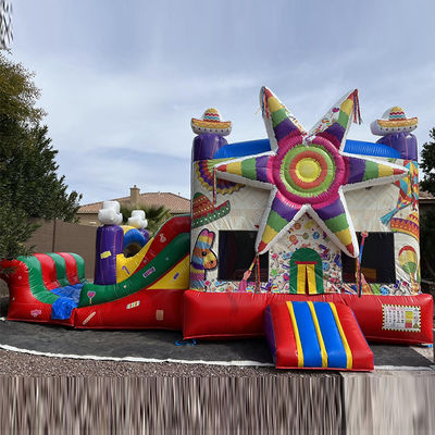 Shipping way Sea Commercial PVC Rainbow Big Star Red Bounce House Inflatable with Slide