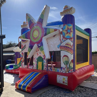 Shipping way Sea Commercial PVC Rainbow Big Star Red Bounce House Inflatable with Slide