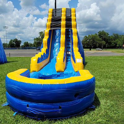 Adult Size Commercial Inflatable Water Slide with Pool in Yellow Striped Design