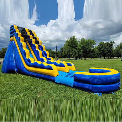 Adult Size Commercial Inflatable Water Slide with Pool in Yellow Striped Design