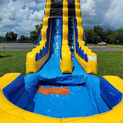 Adult Size Commercial Inflatable Water Slide with Pool in Yellow Striped Design
