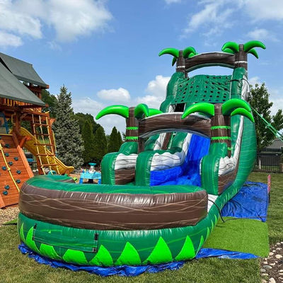 Adult Size Commercial Inflatable Water Slide with Pool in Yellow Striped Design