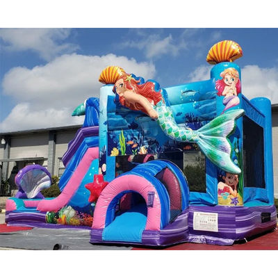 Kids Bouncy Castle Mermaid Theme Inflatable Bounce House with Slide Customized Color