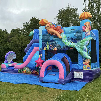 Kids Bouncy Castle Mermaid Theme Inflatable Bounce House with Slide Customized Color