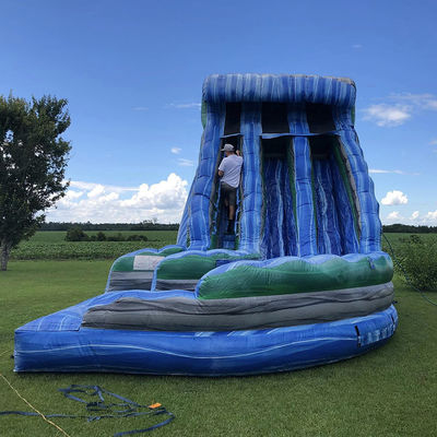 Outdoor Water Park Huge Wave Shape Inflatable Dry Slide with Double Slides in Blue PVC