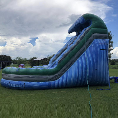 Outdoor Water Park Huge Wave Shape Inflatable Dry Slide with Double Slides in Blue PVC