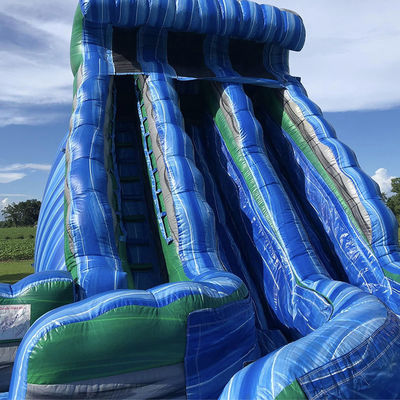 Outdoor Water Park Huge Wave Shape Inflatable Dry Slide with Double Slides in Blue PVC