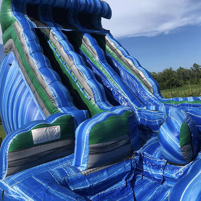 Outdoor Water Park Huge Wave Shape Inflatable Dry Slide with Double Slides in Blue PVC