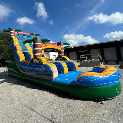 Popular Blue Slide for Multiplayer Fun at Family Park With Blower and Palm Tree Design