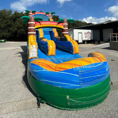 Popular Blue Slide for Multiplayer Fun at Family Park With Blower and Palm Tree Design