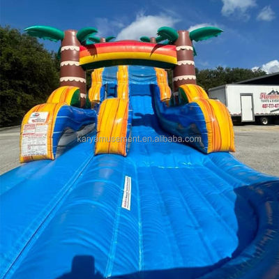 Popular Blue Slide for Multiplayer Fun at Family Park With Blower and Palm Tree Design