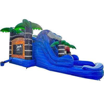 Kids Playground Inflatable Bounce House with Slide Pool and  Palm Tree