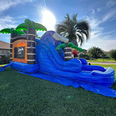 Kids Playground Inflatable Bounce House with Slide Pool and  Palm Tree