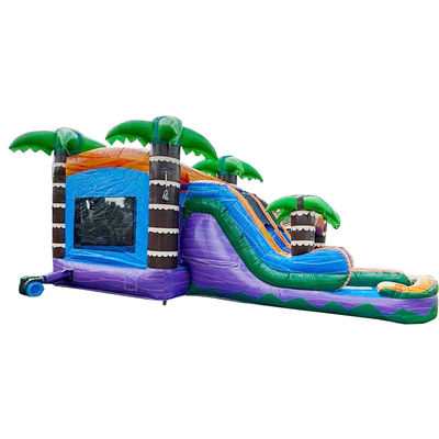 Palm Trees Bouncy Castle with Slide PVC Inflatable Bounce House and Accessories