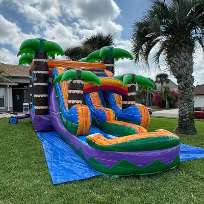 Palm Trees Bouncy Castle with Slide PVC Inflatable Bounce House and Accessories