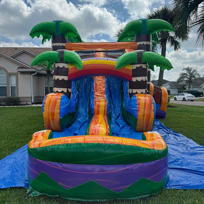 Palm Trees Bouncy Castle with Slide PVC Inflatable Bounce House and Accessories