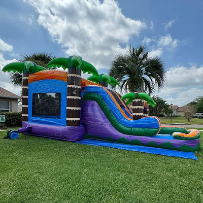 Palm Trees Bouncy Castle with Slide PVC Inflatable Bounce House and Accessories