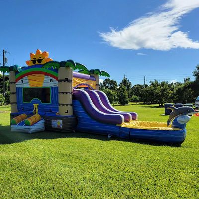 Unisex 27FT Commercial PVC Sun Castle with Slide Inflatable Bouncy Castle and Dual Lane Pool