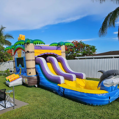 Unisex 27FT Commercial PVC Sun Castle with Slide Inflatable Bouncy Castle and Dual Lane Pool