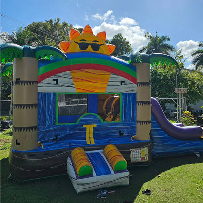 Unisex 27FT Commercial PVC Sun Castle with Slide Inflatable Bouncy Castle and Dual Lane Pool