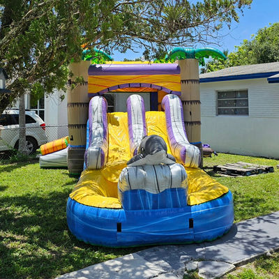 Unisex 27FT Commercial PVC Sun Castle with Slide Inflatable Bouncy Castle and Dual Lane Pool