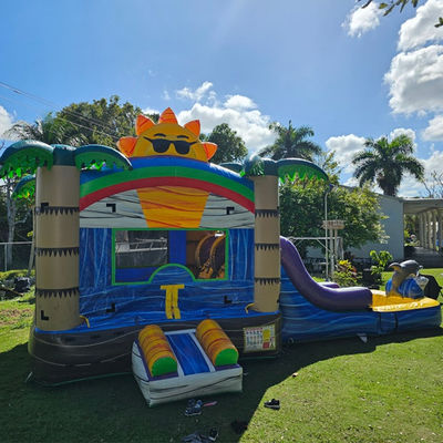 Unisex 27FT Commercial PVC Sun Castle with Slide Inflatable Bouncy Castle and Dual Lane Pool
