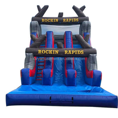Popular Inflatable Combo Bouncy Jumping Castle with Rock Red Waterslide and Big Pool