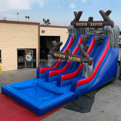 Popular Inflatable Combo Bouncy Jumping Castle with Rock Red Waterslide and Big Pool