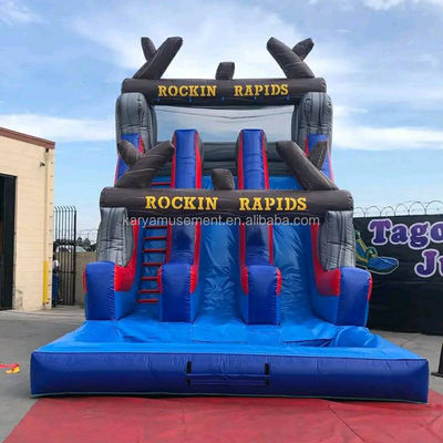 Popular Inflatable Combo Bouncy Jumping Castle with Rock Red Waterslide and Big Pool