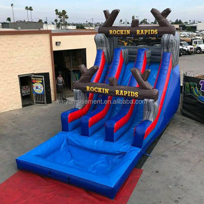 Popular Inflatable Combo Bouncy Jumping Castle with Rock Red Waterslide and Big Pool