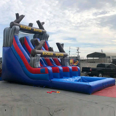 Popular Inflatable Combo Bouncy Jumping Castle with Rock Red Waterslide and Big Pool