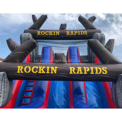 Popular Inflatable Combo Bouncy Jumping Castle with Rock Red Waterslide and Big Pool