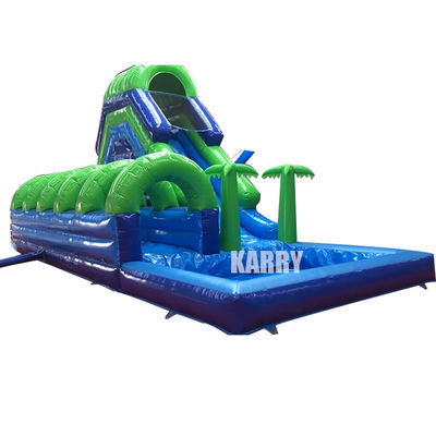 Party Rentals Business Inflatable Palm Tree Water Slide with Swimming Pool Long Slide