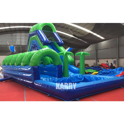 Party Rentals Business Inflatable Palm Tree Water Slide with Swimming Pool Long Slide