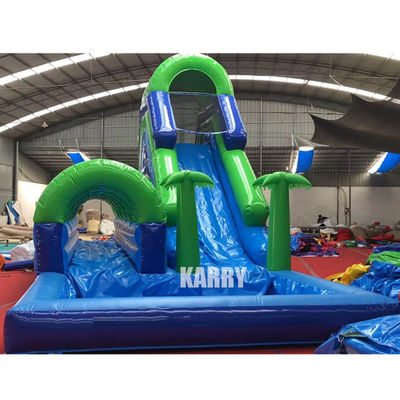Party Rentals Business Inflatable Palm Tree Water Slide with Swimming Pool Long Slide