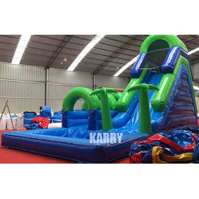 Party Rentals Business Inflatable Palm Tree Water Slide with Swimming Pool Long Slide