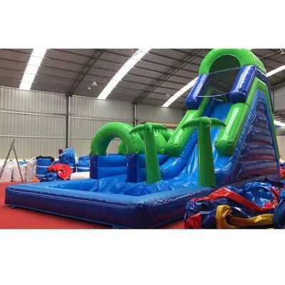 Smooth Path Slope Slide All Green Palm Tree Inflatable Water Slide Pool Combination