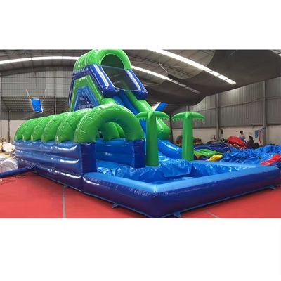 Smooth Path Slope Slide All Green Palm Tree Inflatable Water Slide Pool Combination