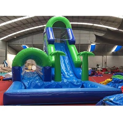 Smooth Path Slope Slide All Green Palm Tree Inflatable Water Slide Pool Combination