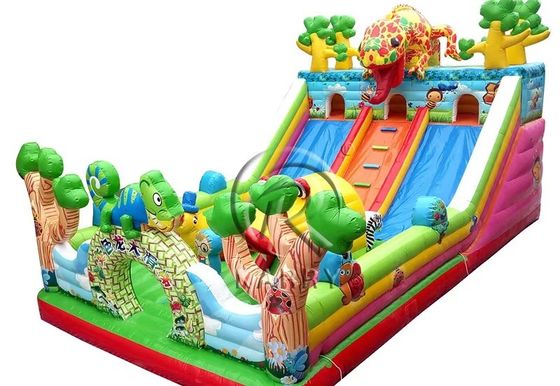 Unisex Children's Inflatable Fun City Dino Theme Bounce House Slide for Party Events