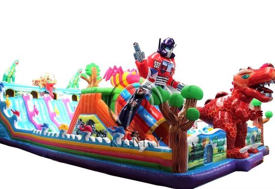 Unisex Children's Inflatable Fun City Dino Theme Bounce House Slide for Party Events