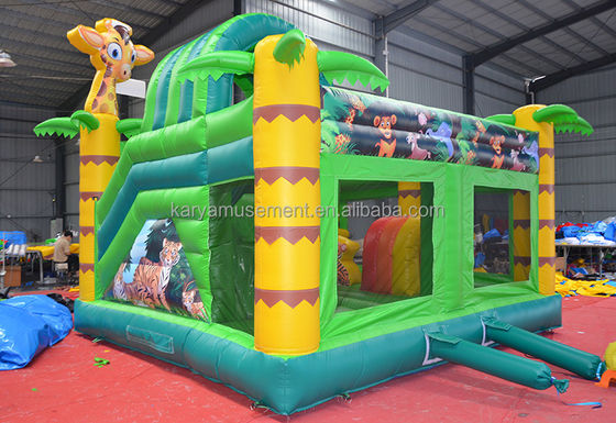 Wild Jungle Safari Inflatable Jumping Castle Customized Color Bounce House with Slide