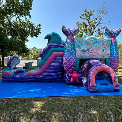 Colorful Mermaid Inflatable Bouncy Castle with Water Slide and Pool Party Rental