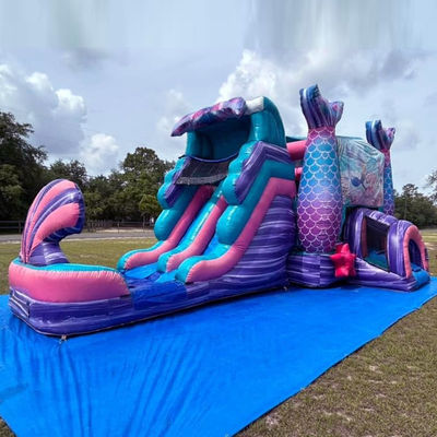 Colorful Mermaid Inflatable Bouncy Castle with Water Slide and Pool Party Rental