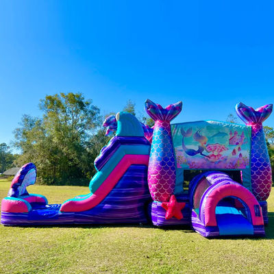 Colorful Mermaid Inflatable Bouncy Castle with Water Slide and Pool Party Rental