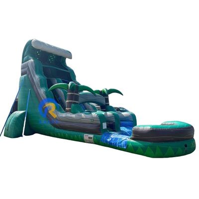 OEM Acceptable Commercial Waterslide Green Large Palm Tree Inflatable Water Slide with Pool