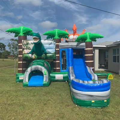 Jurassic Dinosaurs Park Inflatable Joy Bounce House with Slide and PVC Detachable Pool
